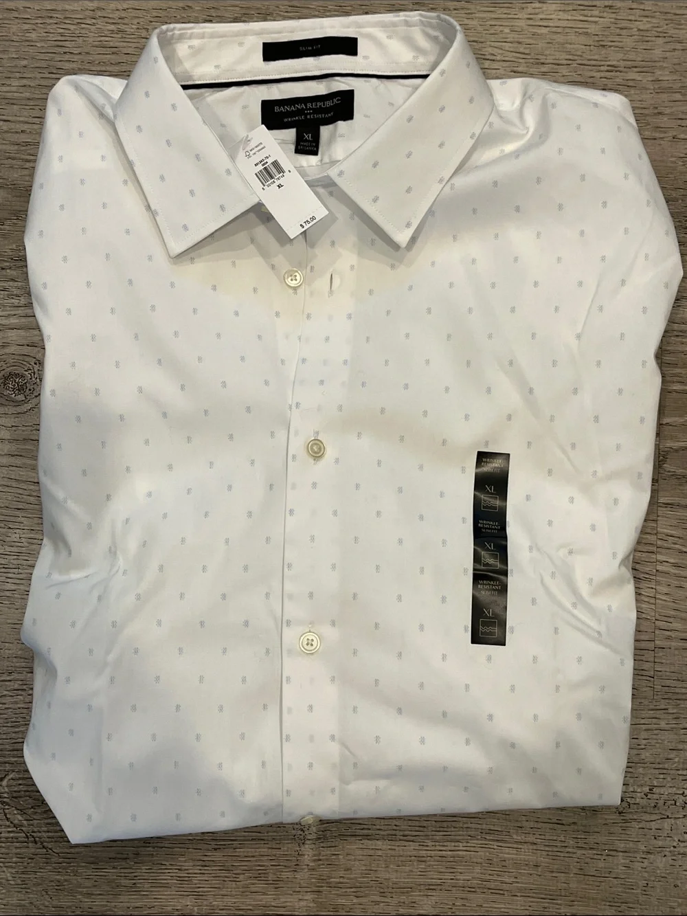 Banana Republic White Dress Shirt with Light Blue Micro Pattern